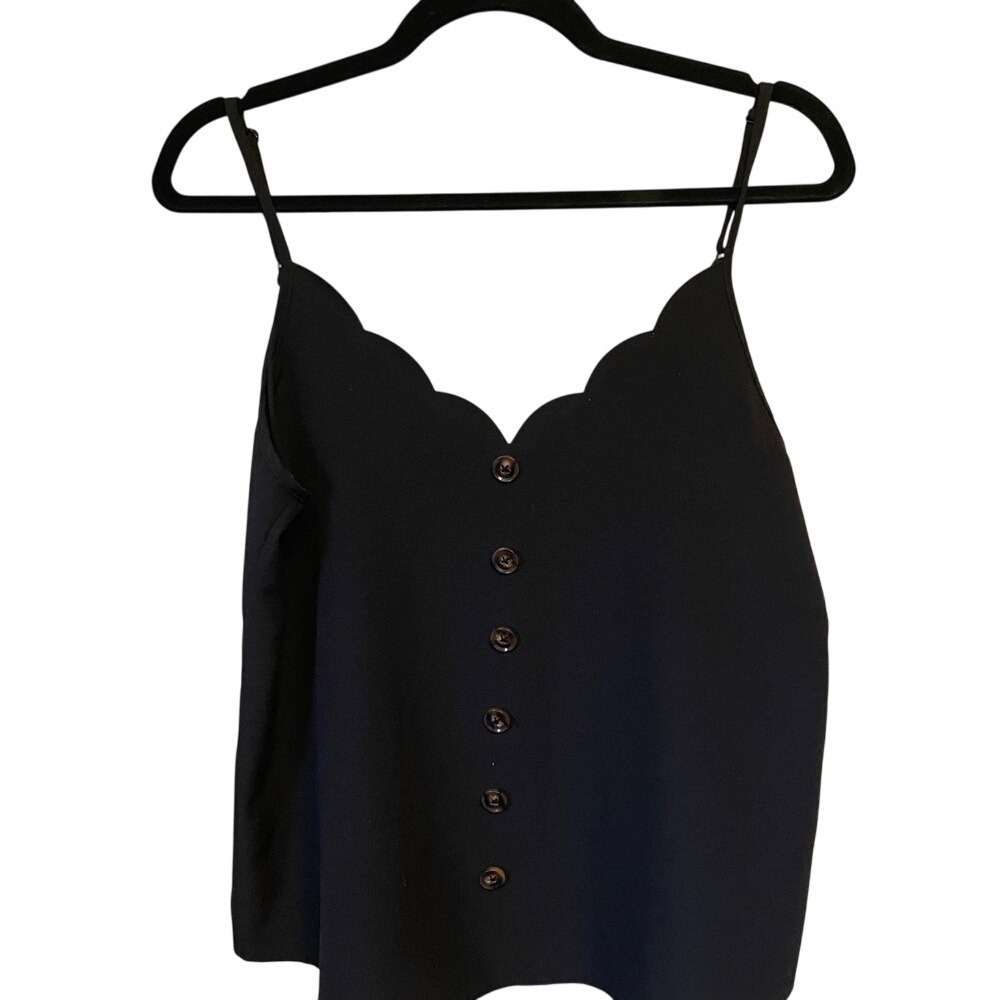 Black Scalloped V-Neck Button Front Camisole Tank Top Womens Size Medium